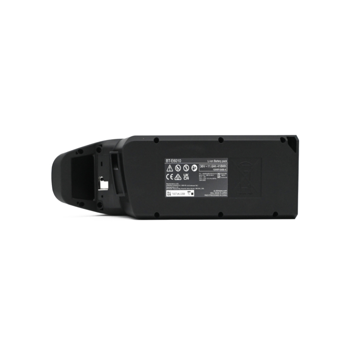 foto van de Shimano BT-E6010 36V 11.6Ah waar je alle stickers recht en leesbaar kan zien